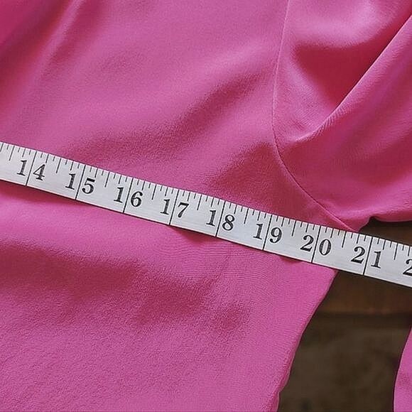 Vtg fuschia silk faux wrap shawl collar blouse - Picture 6 of 15